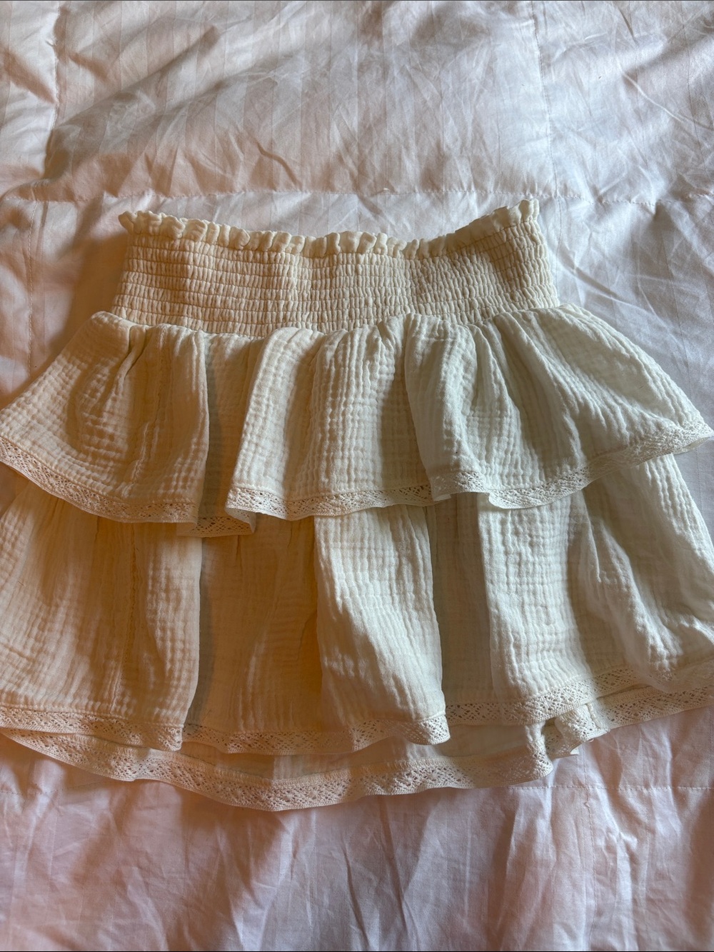 Smocked Tiered Ruffle Mini Skirt - Cream